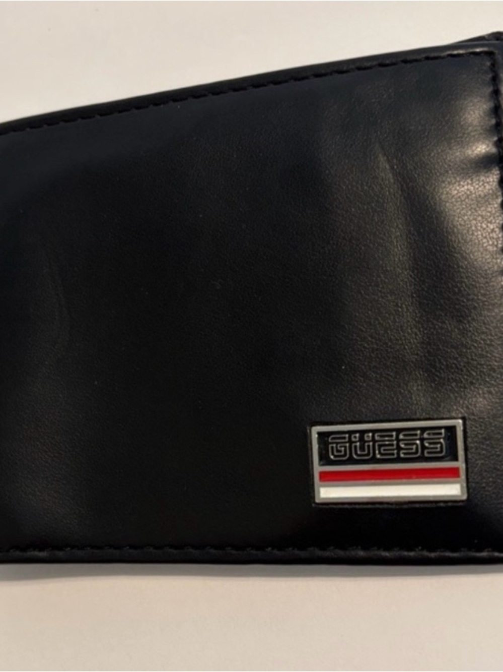 Guess Black Leather Card & Key Holder with Red and White Accent Plaque